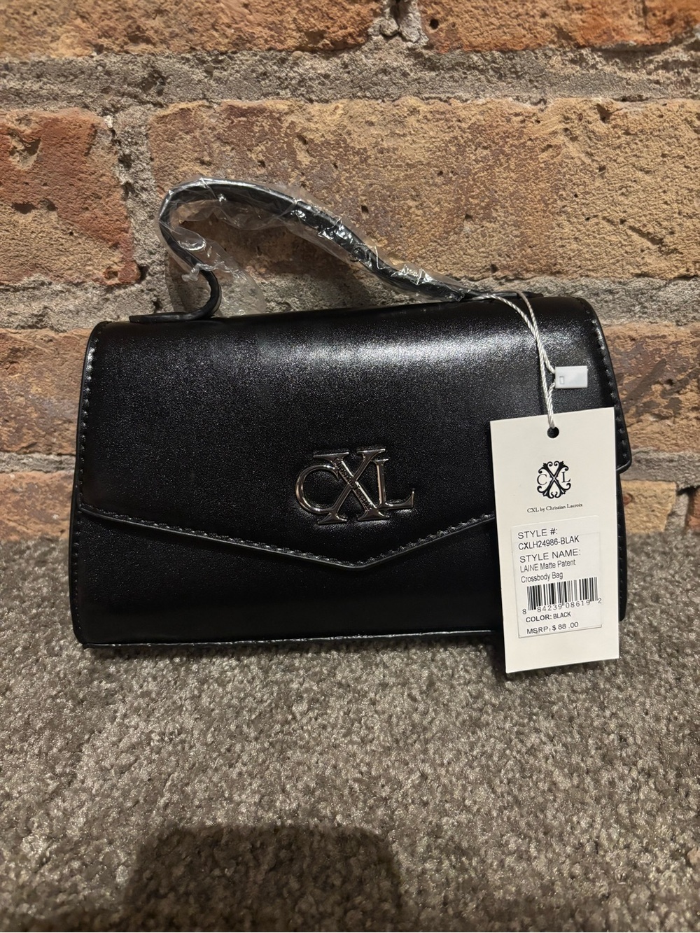 Christian Lacroix Black Patent Logo Crossbody